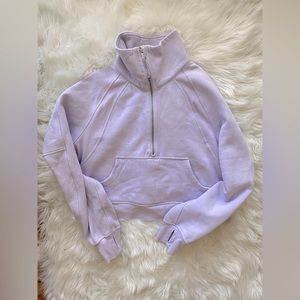 Lavender Dew Cropped Scuba Funnel Neck Half Zip xs/s